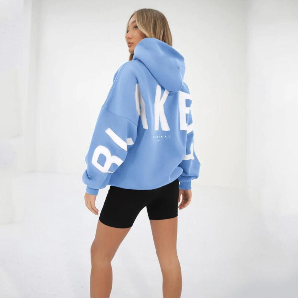 (light blue, L) Casual Letters Print Sweatshirt Women Fashion Long Sleeve Loose Hoodies Sweater Y2k Streetwear Autumn Winter New Lady Pullovers