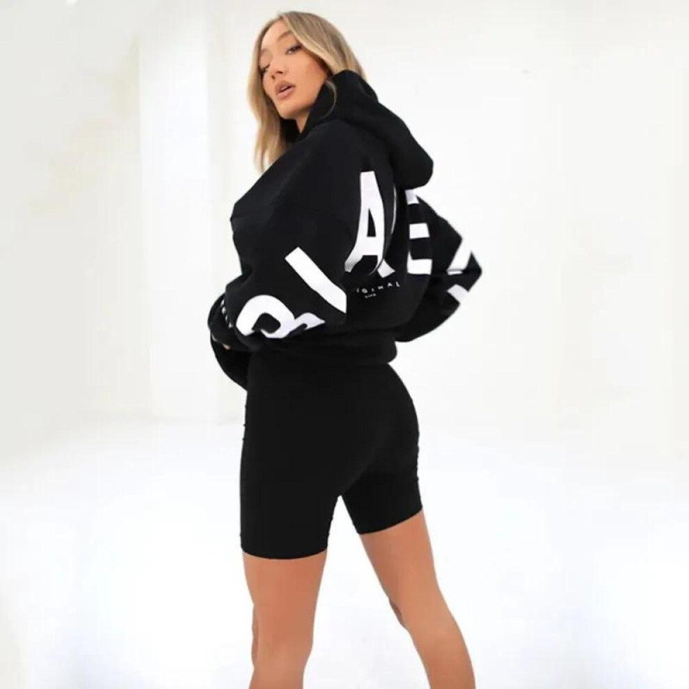 (black, M) Casual Letters Print Sweatshirt Women Fashion Long Sleeve Loose Hoodies Sweater Y2k Streetwear Autumn Winter New Lady Pullovers