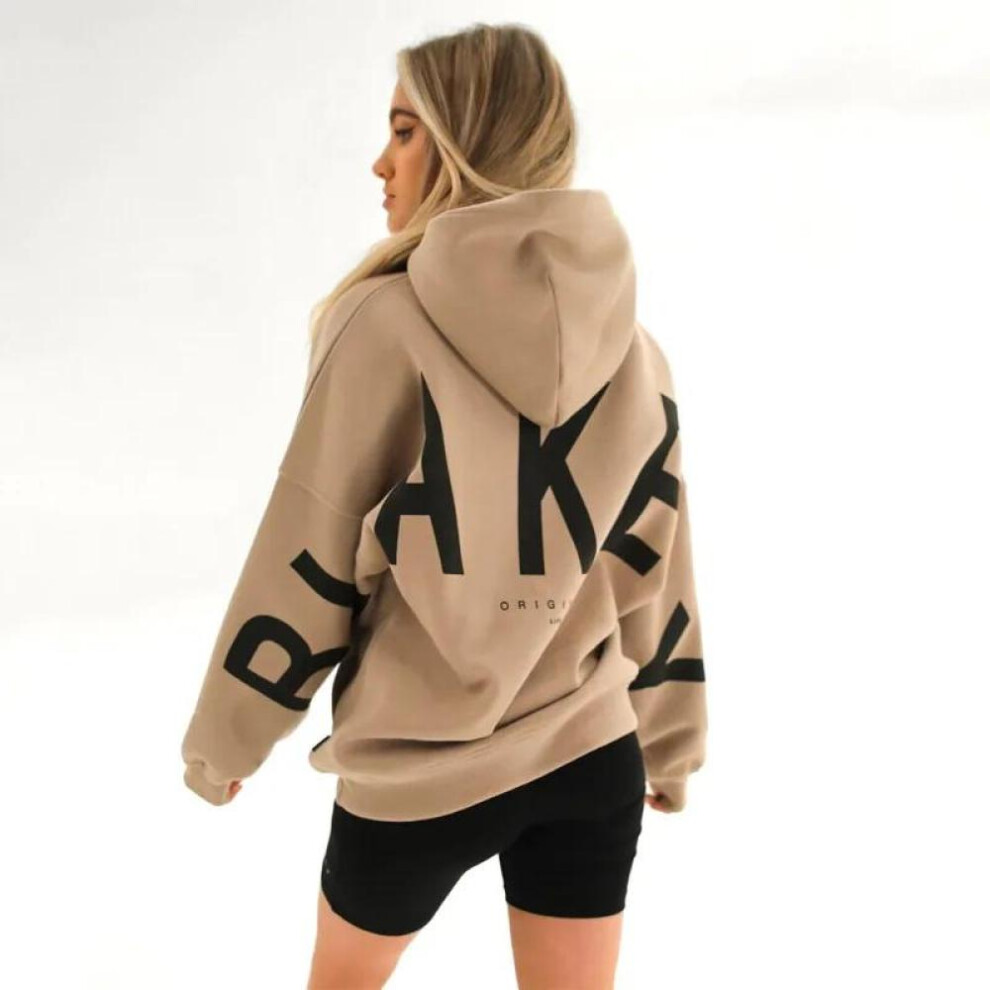 (khaki, M) Casual Letters Print Sweatshirt Women Fashion Long Sleeve Loose Hoodies Sweater Y2k Streetwear Autumn Winter New Lady Pullovers