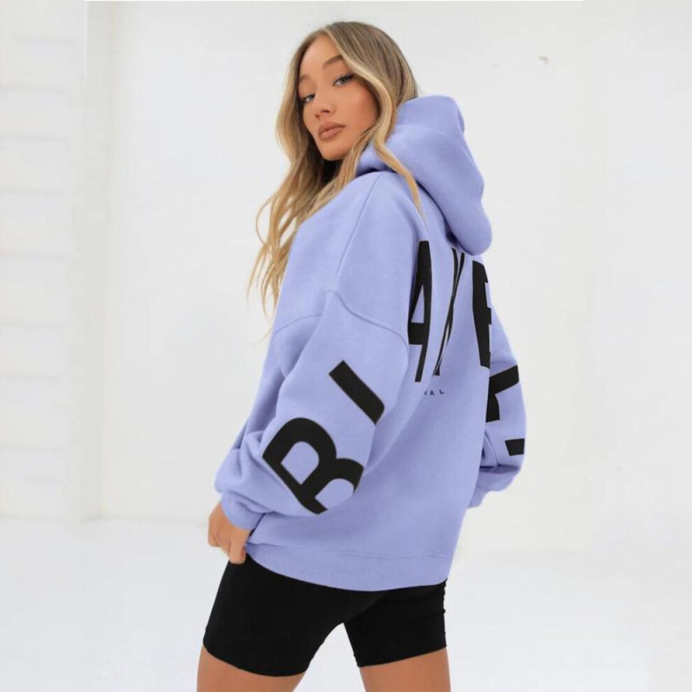 (purple, M) Casual Letters Print Sweatshirt Women Fashion Long Sleeve Loose Hoodies Sweater Y2k Streetwear Autumn Winter New Lady Pullovers