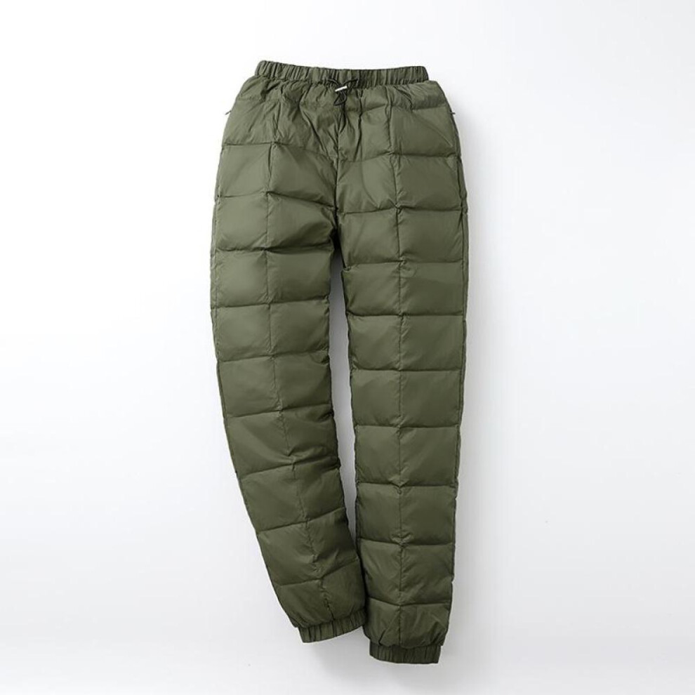 (green, 3XL) Plus Size Women Men&apos;s Down Pants Winter High Waist White Duck Down Warm Straight Female Casual Trousers