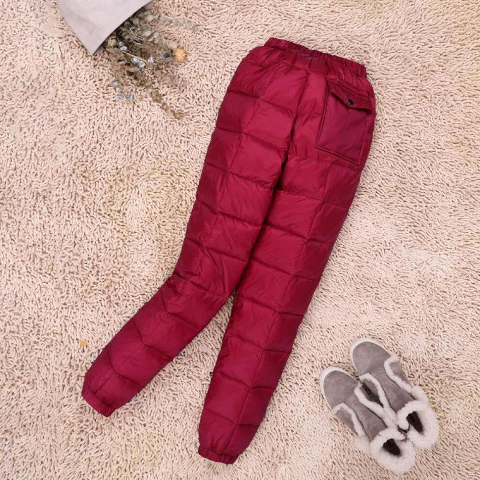 (red, 5XL) Plus Size Women Men&apos;s Down Pants Winter High Waist White Duck Down Warm Straight Female Casual Trousers