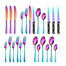 (Dream Gold) (Silver 24-piece set) Steak Knife and Fork Set, 24 Piece Stainless Steel Dinner Knife Set