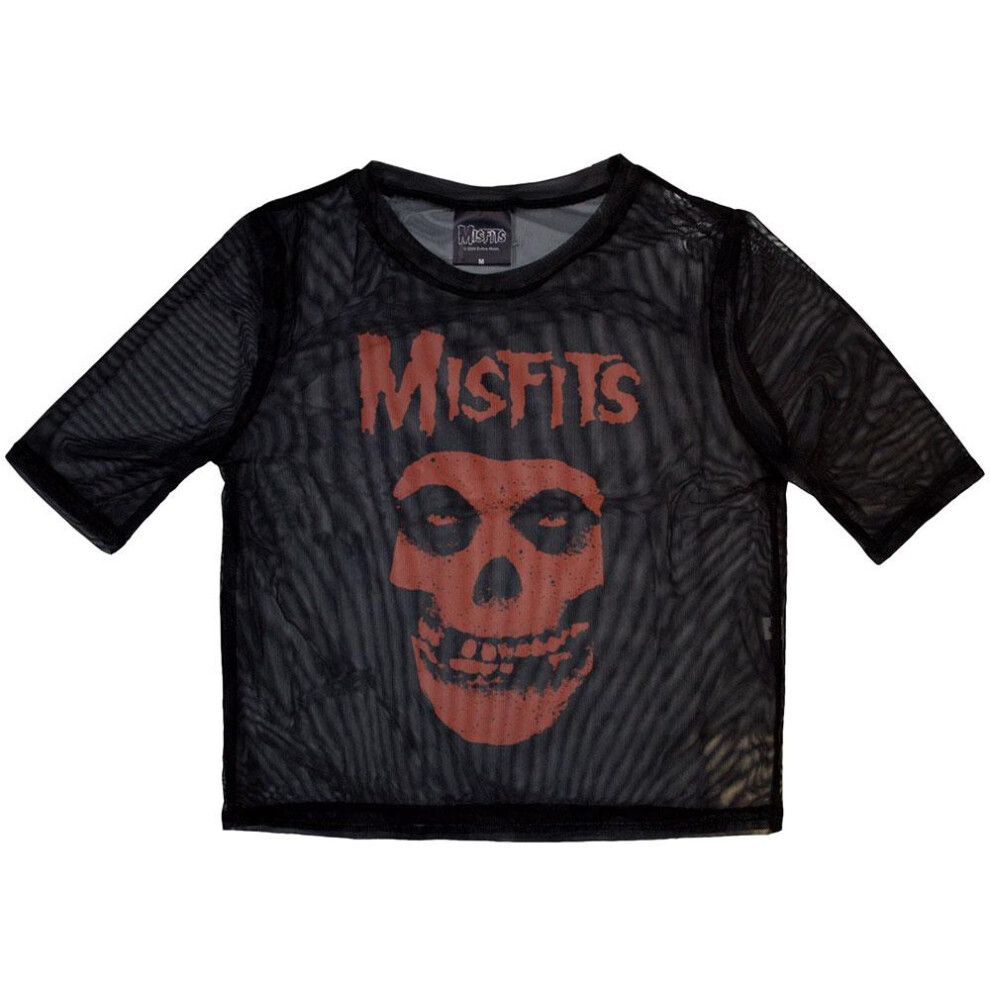 (S, Black/Orange) Misfits Womens/Ladies Skull Mesh Logo Crop Top