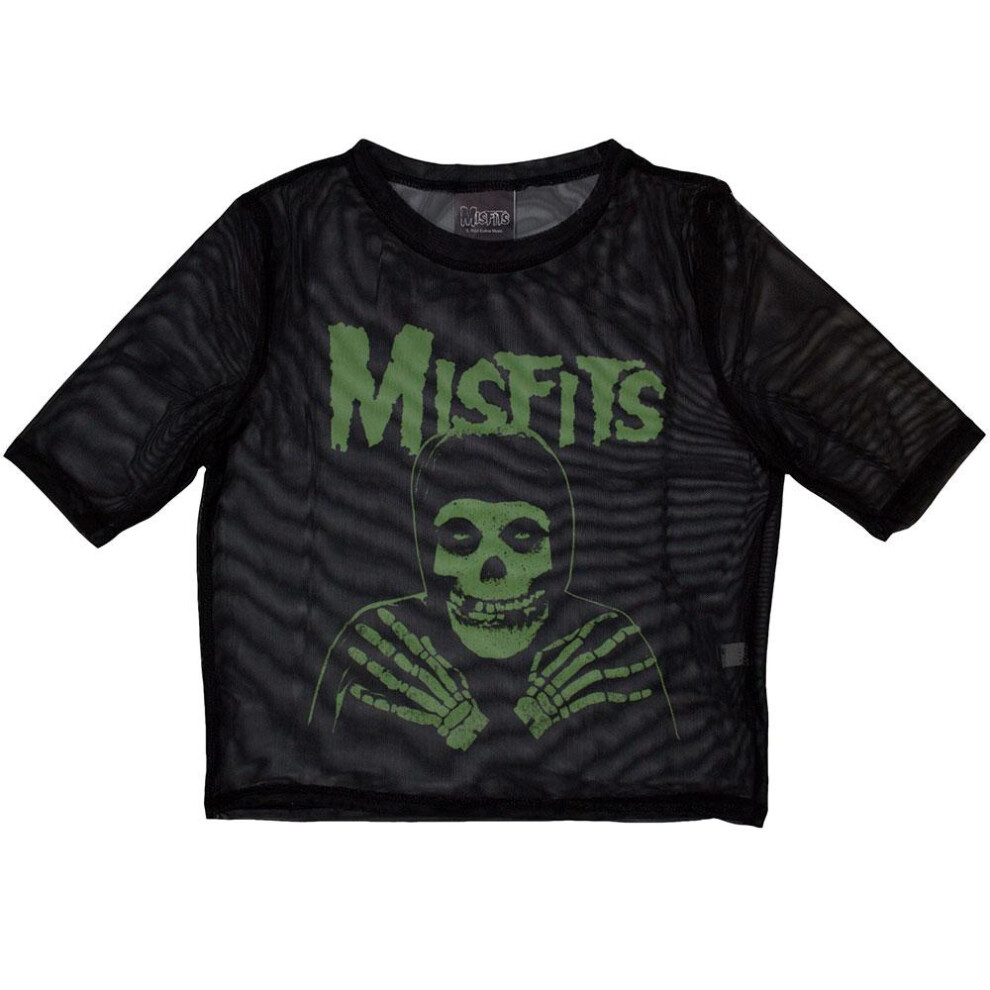 (14 UK, Black) Misfits Womens/Ladies Green Hands Mesh Crop Top