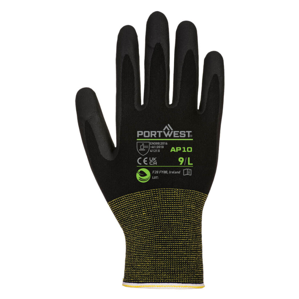 (6, Black/Yellow) Portwest Unisex Adult AP10 - NPR15 Nitrile Foam Safety Gloves (Pack of 12)