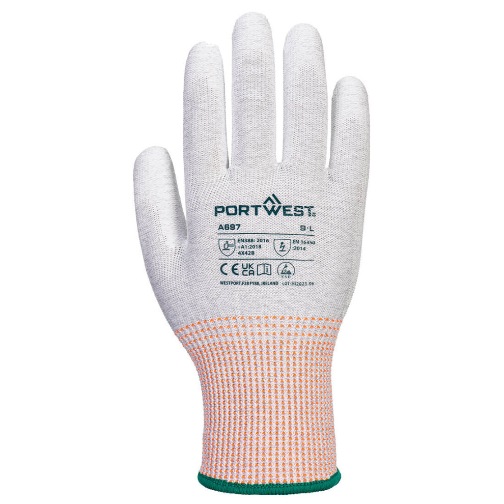 (10, Grey/White/Red) Portwest Unisex Adult A697 - LR13 PU Palm ESD Safety Gloves (Pack of 12)