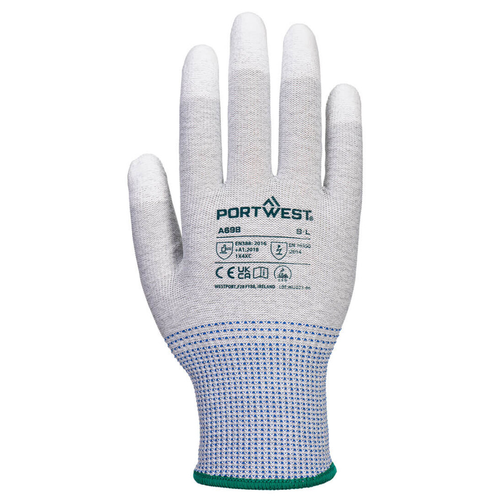 (8, Grey/White/Blue) Portwest Unisex Adult A698 - MR13 ESD Safety Gloves (Pack of 12)