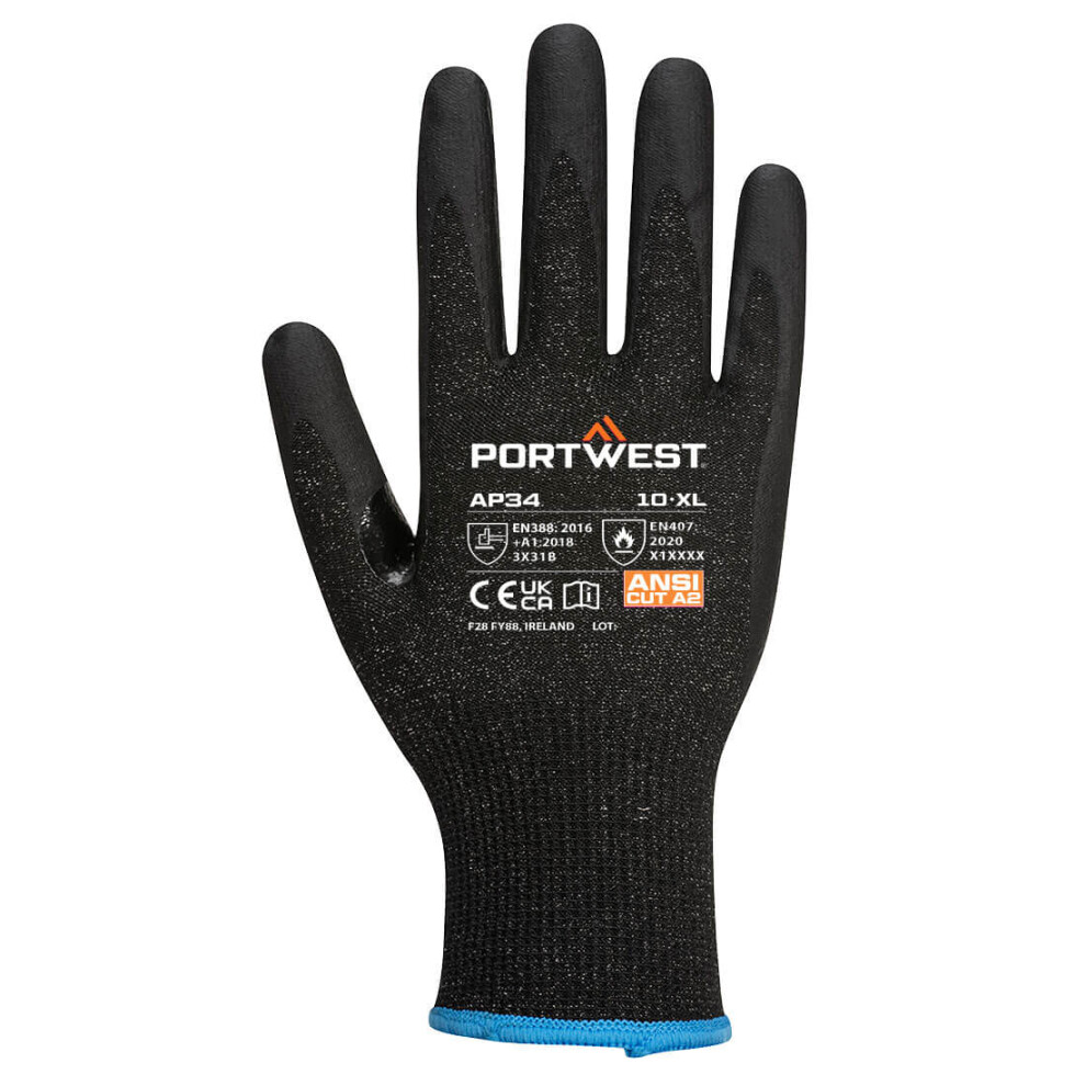 (11, Black) Portwest Unisex Adult AP34 - LR15 Touch Screen Nitrile Foam Safety Gloves (Pack of 12)