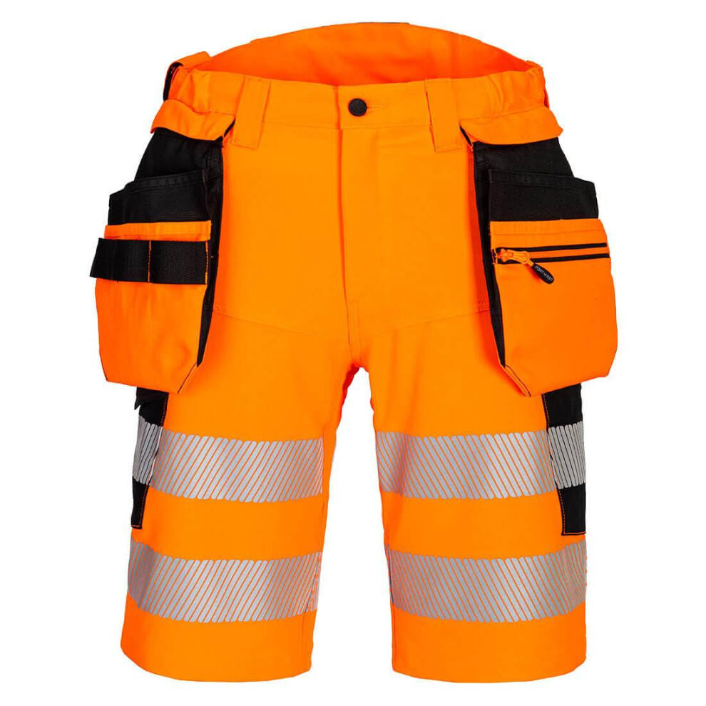 (33R, Orange/Black) Portwest Unisex Adult DX4 Hi-Vis Holster Pocket Safety Shorts