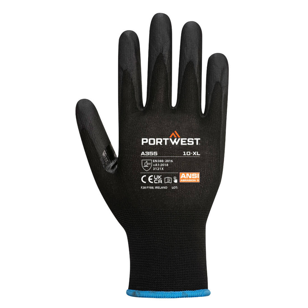 (7, Black) Portwest A355 - NPR15 Touch Screen Nitrile Foam Safety Gloves (Pack of 12)