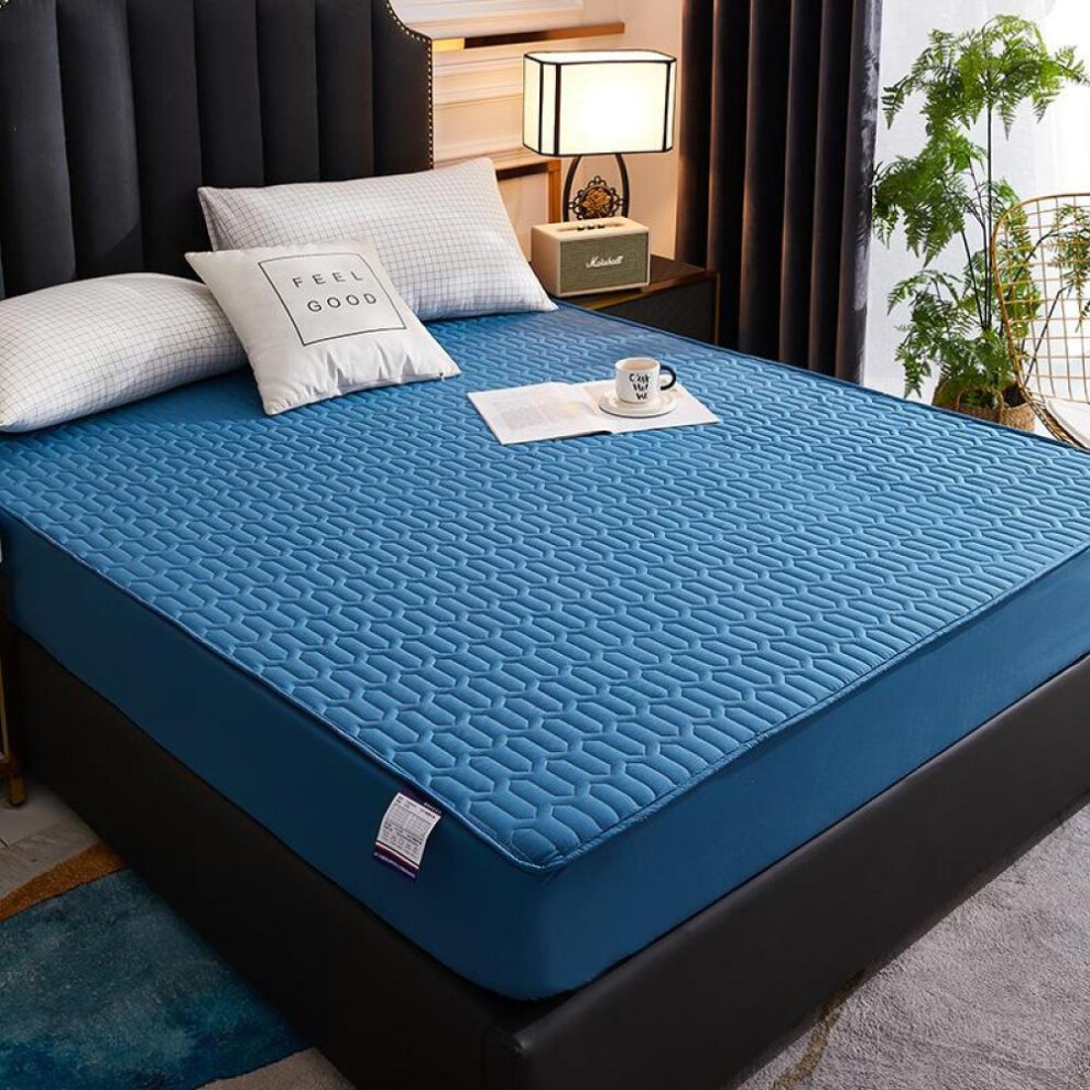 (blue, 160*200cm) Waterproof Bed Cover Single Solid Color Thickened Bedwetting Cover Simmons Mattress Cover Dust Cover Non-slip