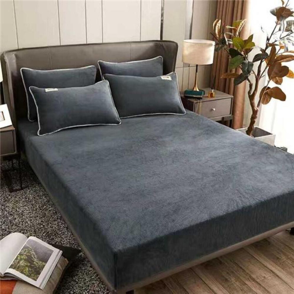 (dark gray, Bed sheet (120x200x25cm)) Winter Warm Solid Flannel Elastic Band Fitted Sheet Mattress Protector Cover Super Soft Cozy King Size Double Bed Bed Sheets No Pillowcase