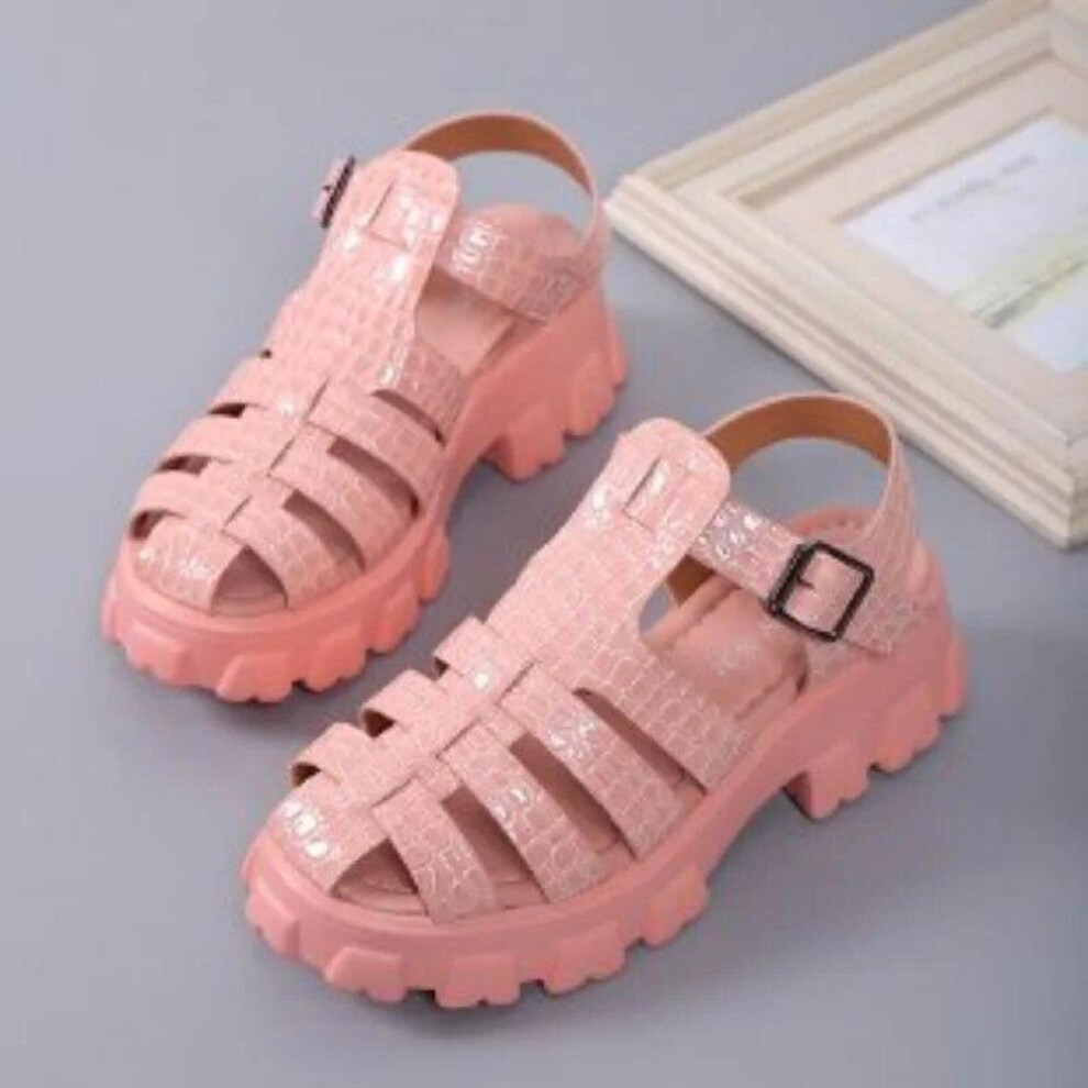(pink, 37) Thick Sole Sandals Women Wrap Toe Hollow Outs Roman Sandalias Women Casual Beach Shoes Summer Platform Sandals Woman