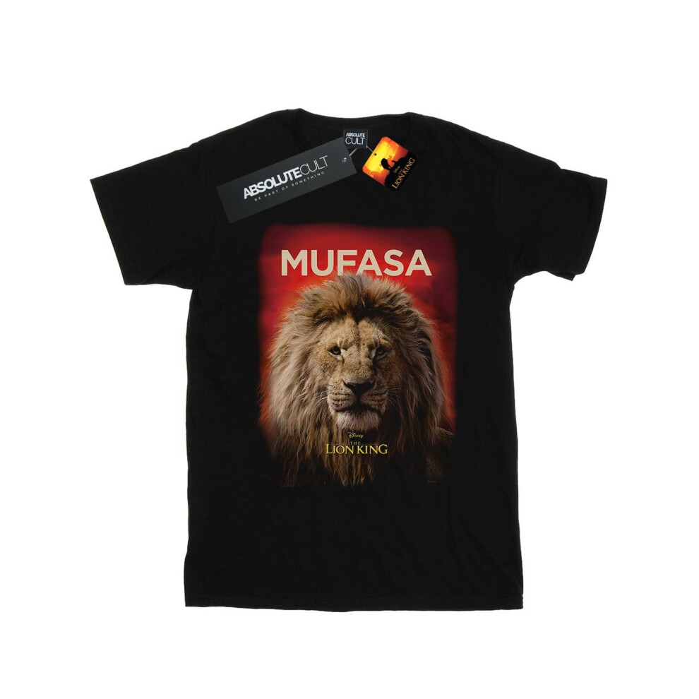 (L, Black) Disney Womens/Ladies The Lion King Movie Mufasa Poster Cotton Boyfriend T-Shirt