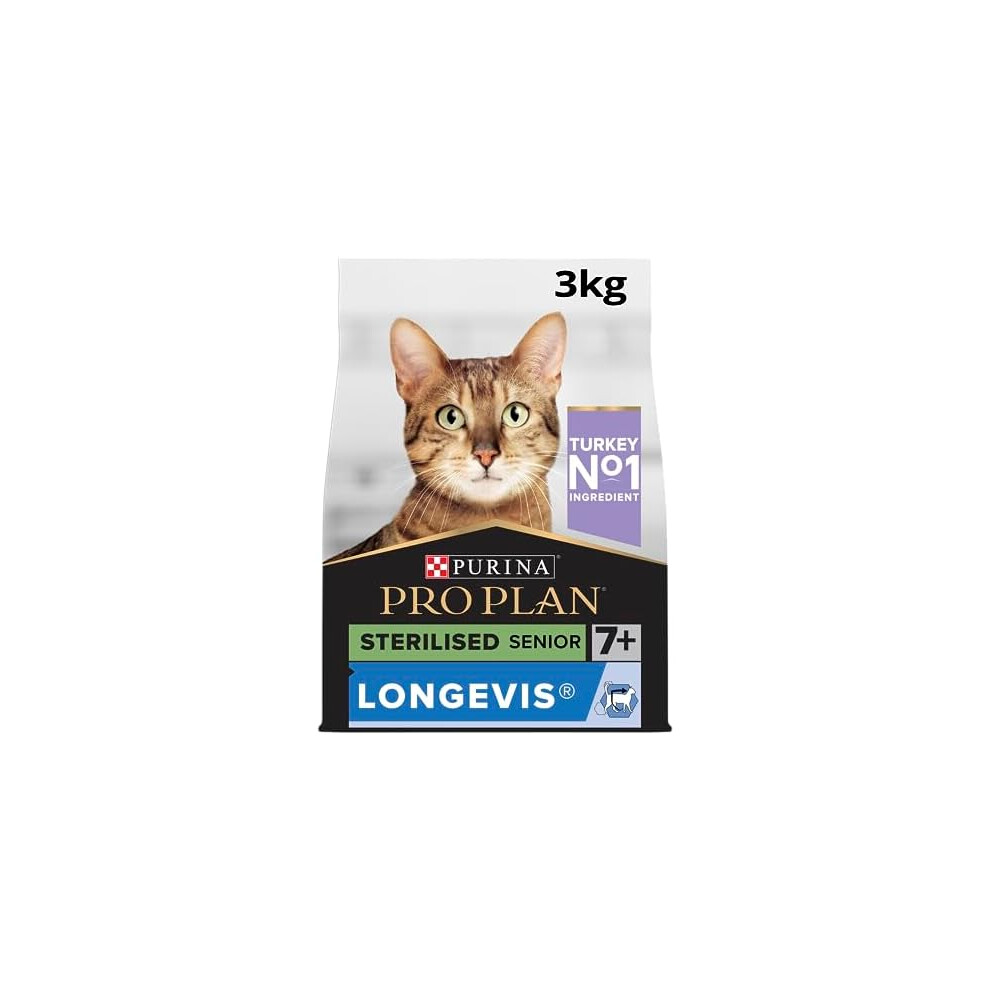 New Pro Plan Senior 7+ Sterilised Longevis® Rich In Turkey Dry Cat Food 3Kg, For Neutered Cats