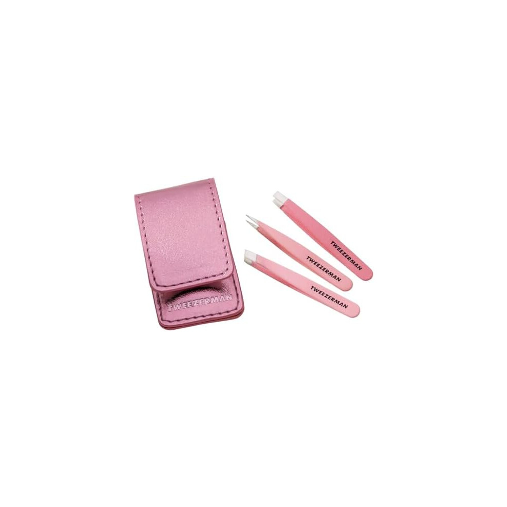 3pce Pink Micro Mini Tweezers Set - Set Includes Slant, Point & Flat Tip Micro Tweezers. Tweezers Ideal to Use As Eyebrow Tweezers or for Hair Removal