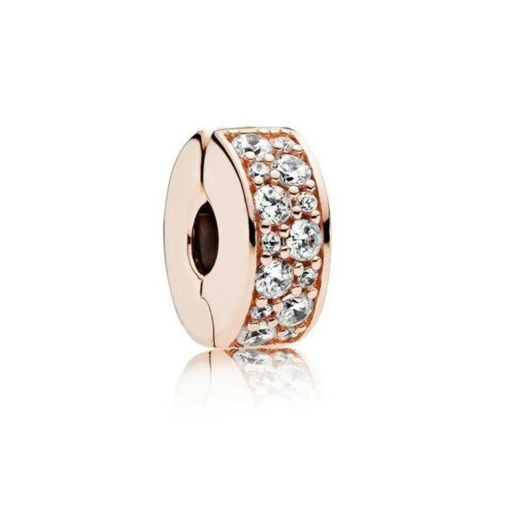 (Gold Clear) S925 Sterling Silver Multicolour Stopper i.e. Blue, Rose Gold, Pink Clips Charm Bracelet Gifts For Women/ Friend