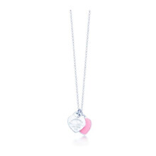 (Pink Enamel) Mini Double Heart Tag Pendant Necklace 925 silver