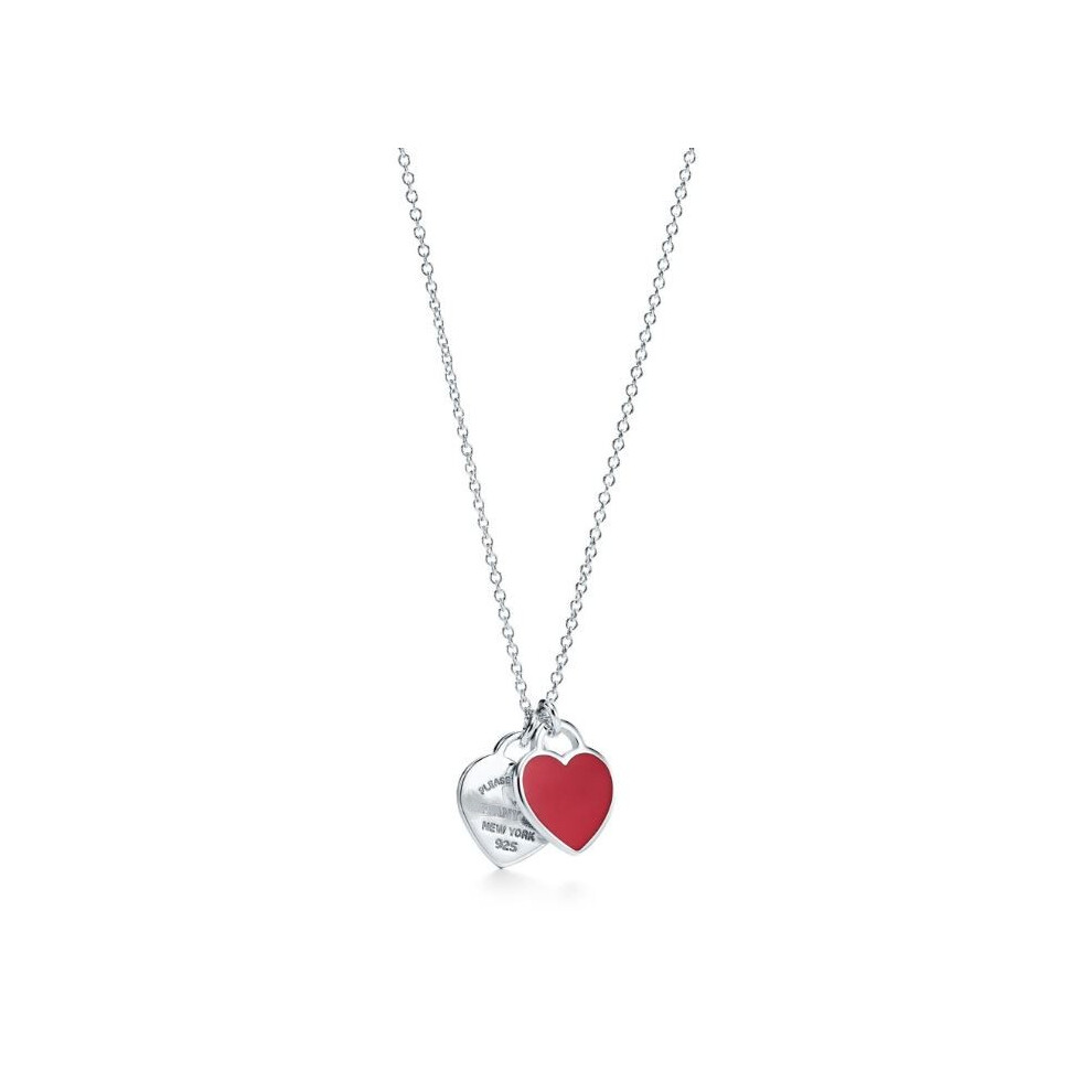 (Red Enamel) Mini Double Heart Tag Pendant Necklace 925 silver
