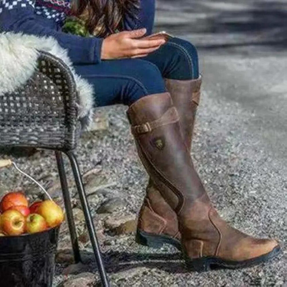 (dark brown, 41) Western Fashion  Women Boots Winter Knee High Heels Quality Suede Long Comfort Square Botines Mujer Thigh High Boot Botasd45