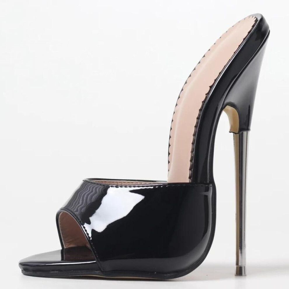 (black, 44) 2022 New Summer 18cm Super High Heel Slippers Sexy Peep Toe Metal Heels Women Sandals Shoes Big Size
