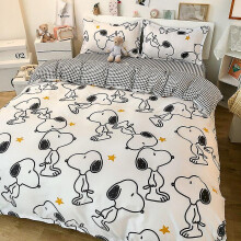 (3piece set 150x200cm, shinubibai) 3/4 Piece Set Kawaii Snoopy Cartoon Cotton Quilt Cover Sheet Pillow Case Anime Comfortable Soft Household Bedding Article Gifts