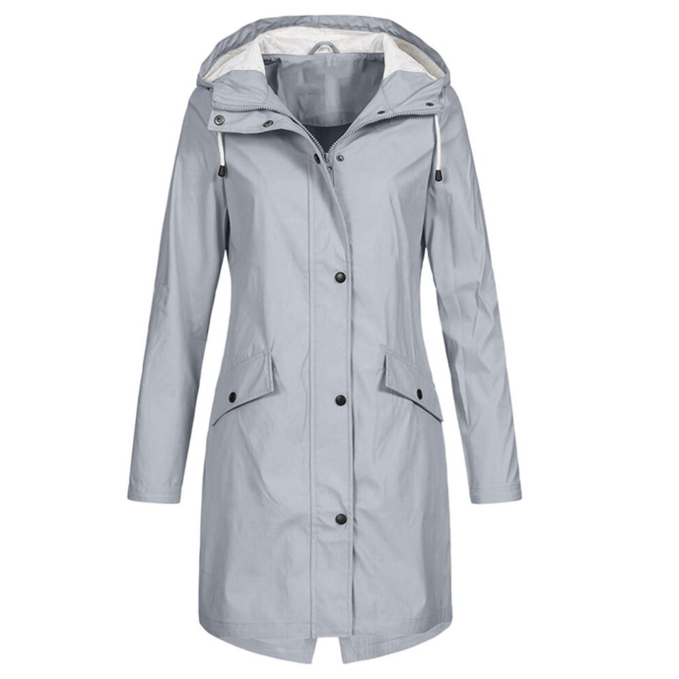 (gray, M) Women Solid Rain Outdoor Hooded Raincoat Windproof Long Jacket Coat