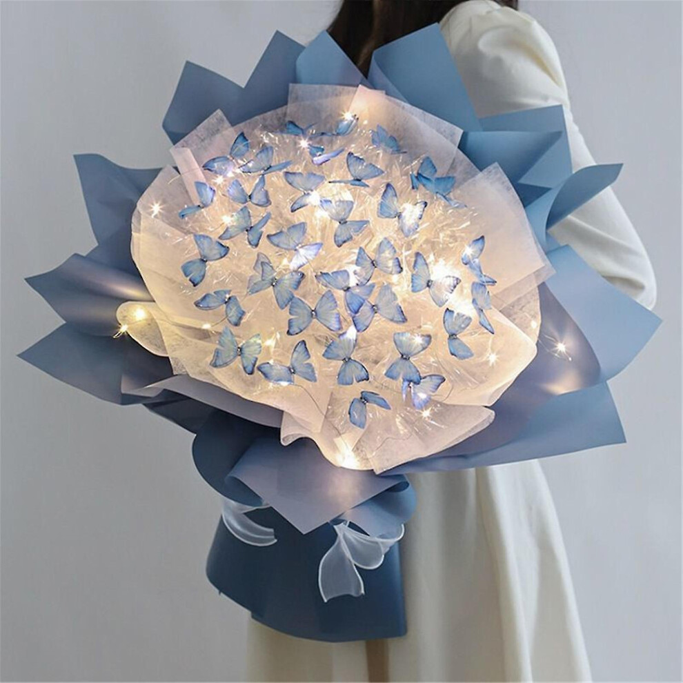 (Blue) New 33pc Butterflies Flower Bouquet Gift Set With Led Light Great Gift Ideas For Valentine's Day, Birthday, Anniversary, Engagement-image-OPC-PFTKDZ2-NEW