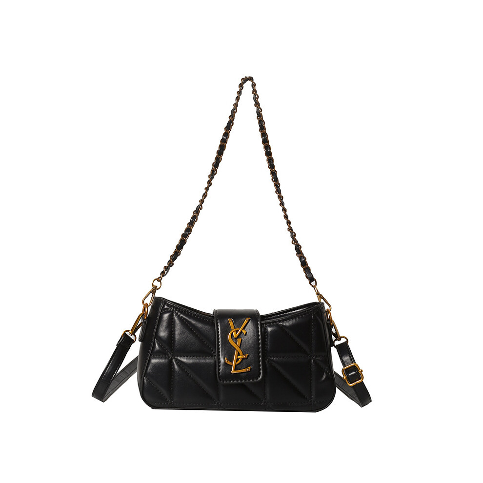 (Black) Diamond Chain Bag New Casual Versatile Shoulder Crossbody Small Square Bag