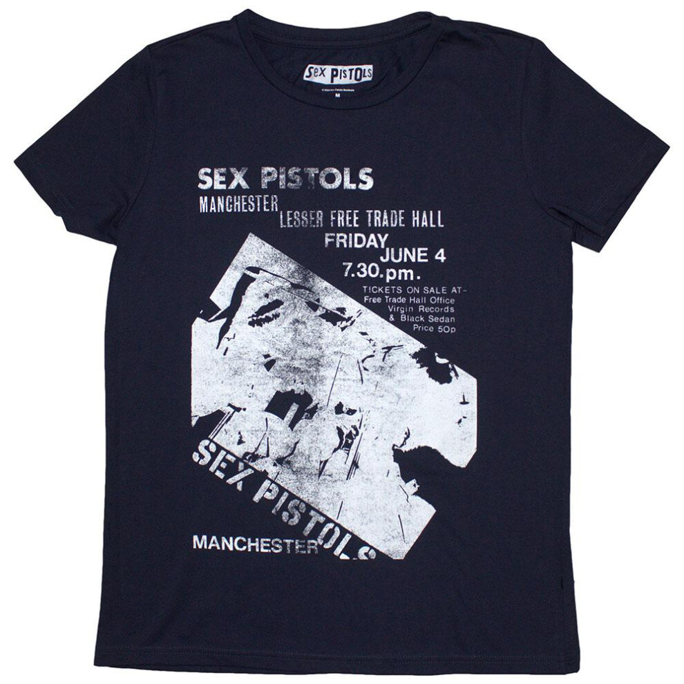 (S, Navy Blue) Sex Pistols Womens/Ladies Manchester Flyer T-Shirt-image-OPC-PFTKP2P-NEW
