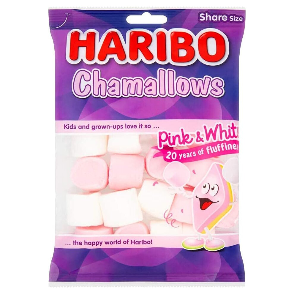 Haribo Pink and White Marshmallows 1.7kg Chamallows Bulk Sweets, 140g pack of 12