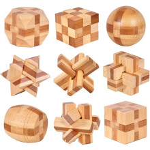 9 Pieces Wooden Brain Teaser, Brain Teaser Games, 3d Iq Puzzle Mini Wooden Brain Teaser, Mind Test Educational Game Intellectual Logic Classic Toy Gif