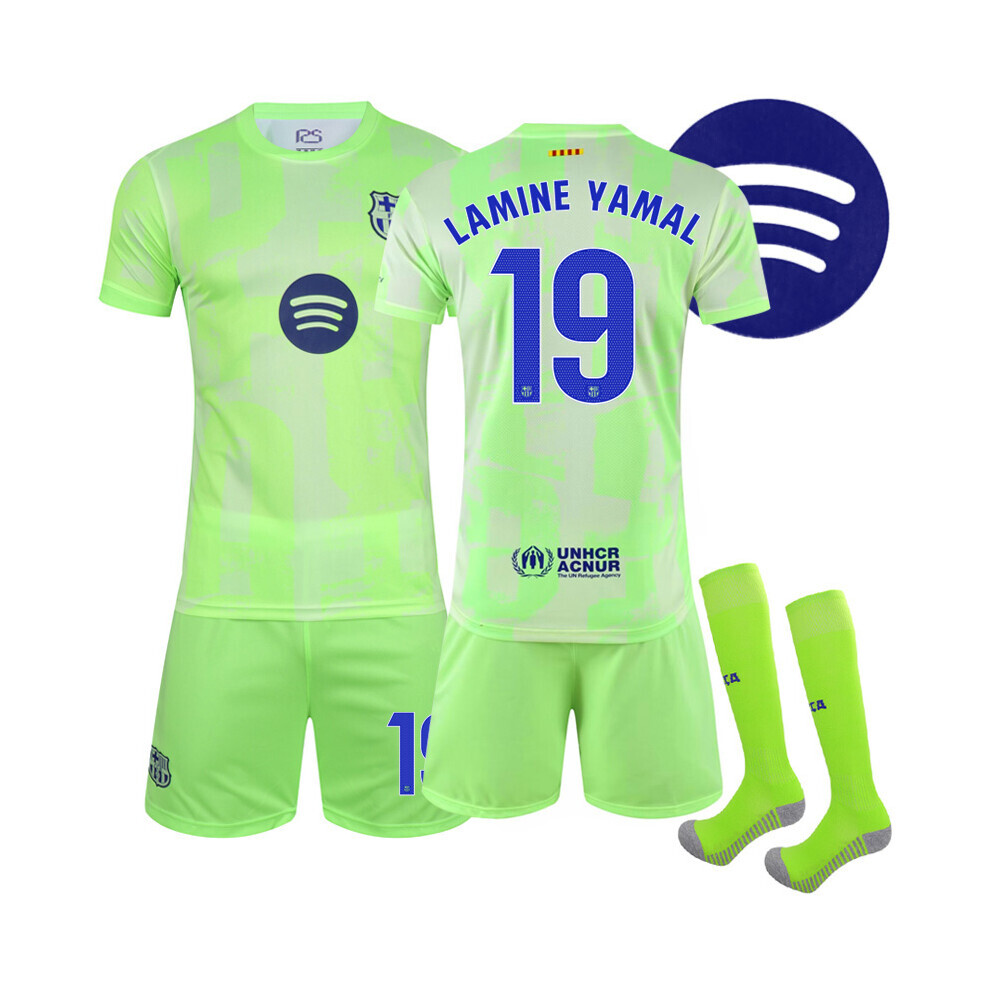 (24(4.3-4.6FT)) 24-25 Barcelona 2nd Away New Green Lamine Yamal Children Adults Football Jersey with Socks