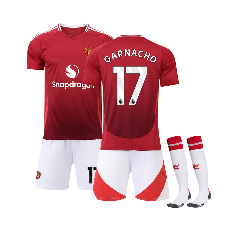 (26(4.6-5FT)) 24-25 Manchester United Home Jersey GARNACHO Football Jersey with Socks for Kids