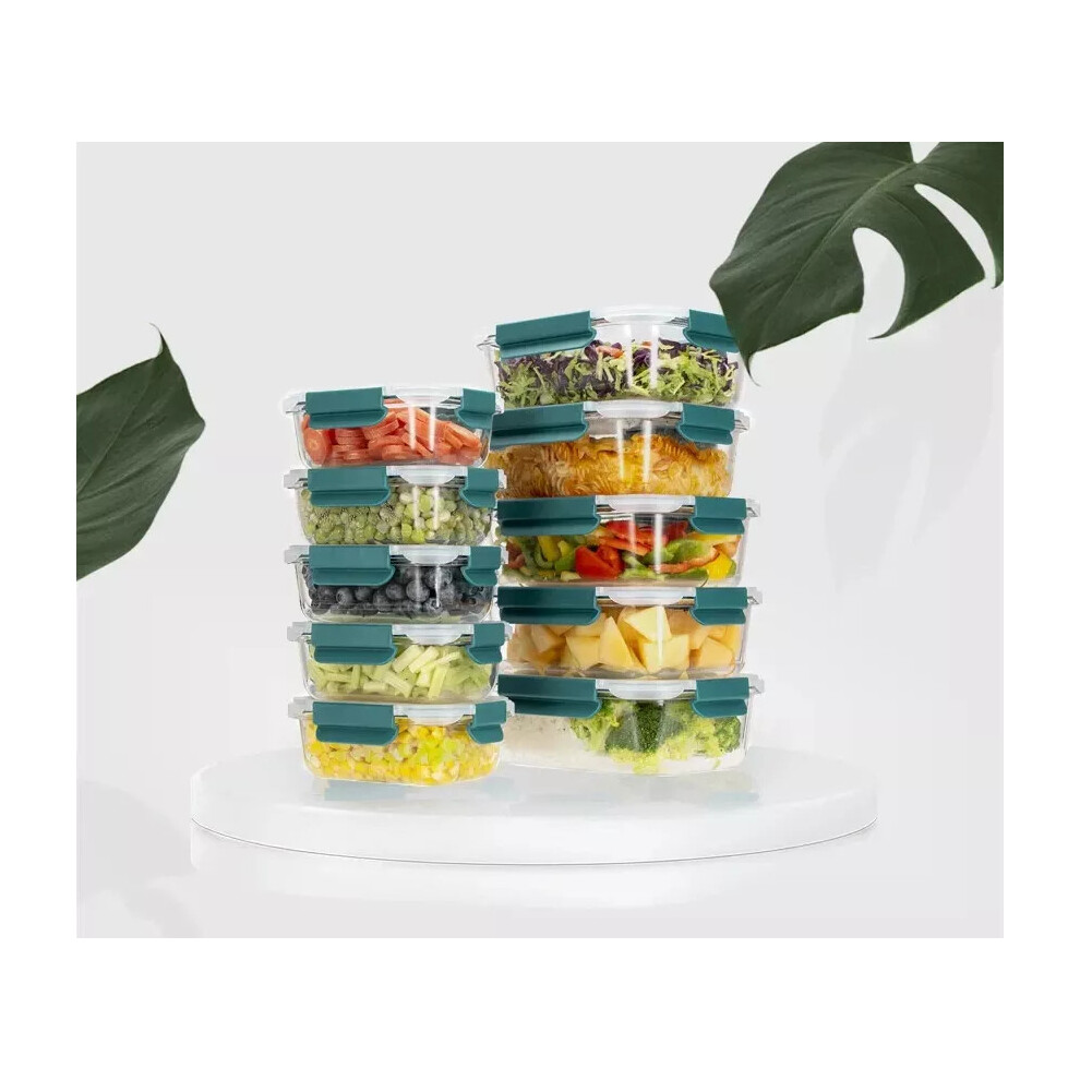 Glass Meal Prep Containers With Snap Lock Lids - Set 10 Green