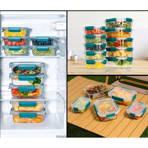 Glass Meal Prep Containers With Snap Lock Lids - Set 10 Green 2