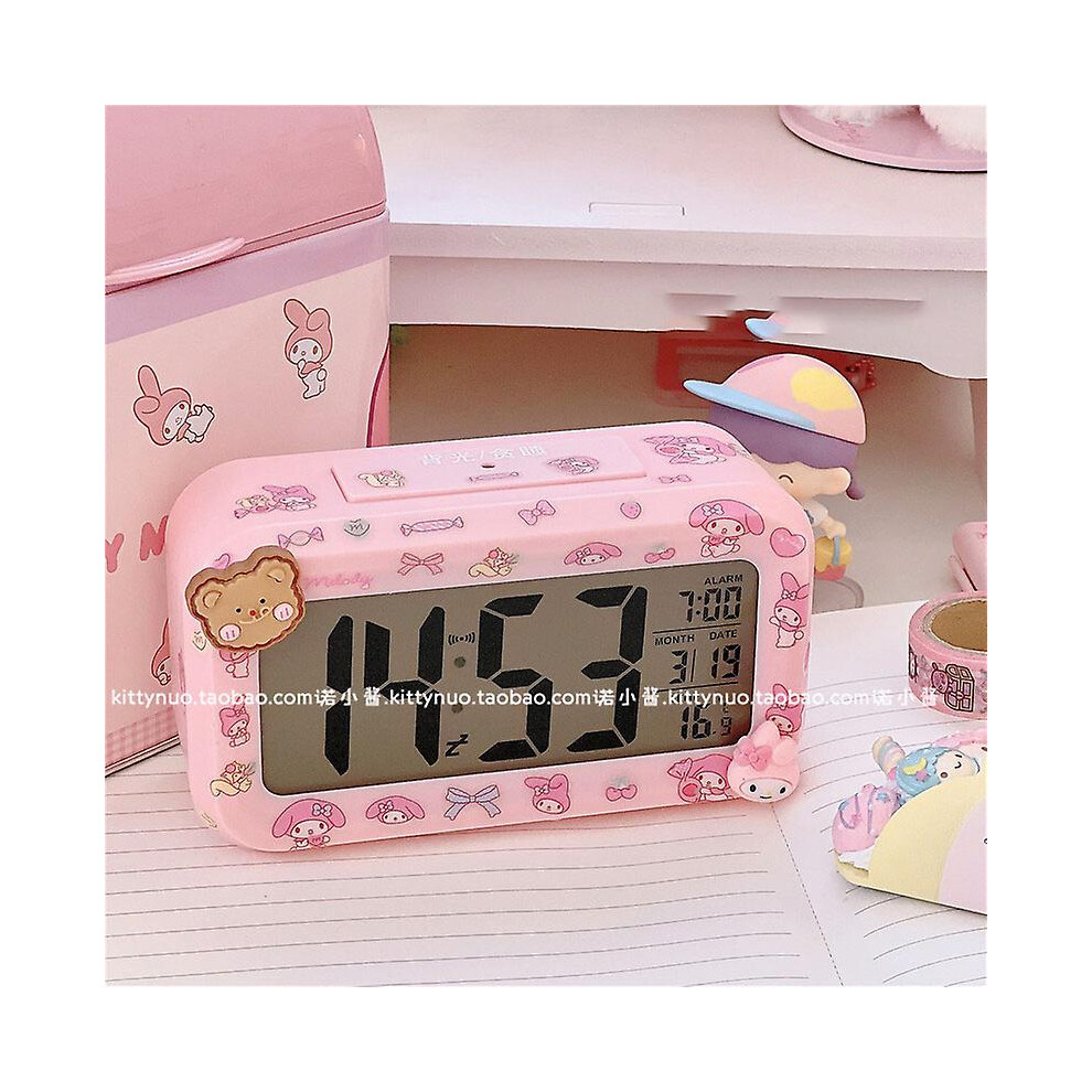 (My Melody-1) Kawaii Cinnamoroll My Melody Kuromi Desktop Night Electronic Led Alarm Clock Sanrioed Electronic Alarm Clock Gift For Kids Light
