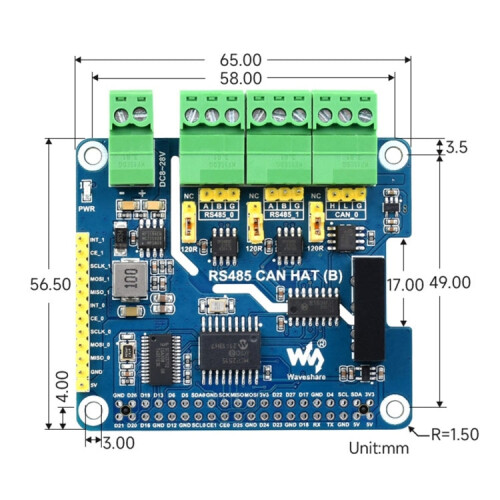 Waveshare Isolated RS485 CAN HAT For Raspberry Pi 2