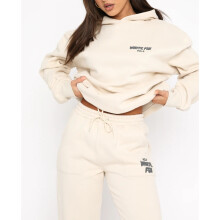 (apricot, L) Women's Long Sleeve Hoodie Sweatshirt and Sweatpants Set Stylish Two-Piece Tracksuit for Fall, Winter & Spring