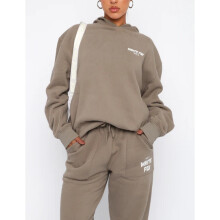 (light brown, M) Women's Long Sleeve Hoodie Sweatshirt and Sweatpants Set Stylish Two-Piece Tracksuit for Fall, Winter & Spring