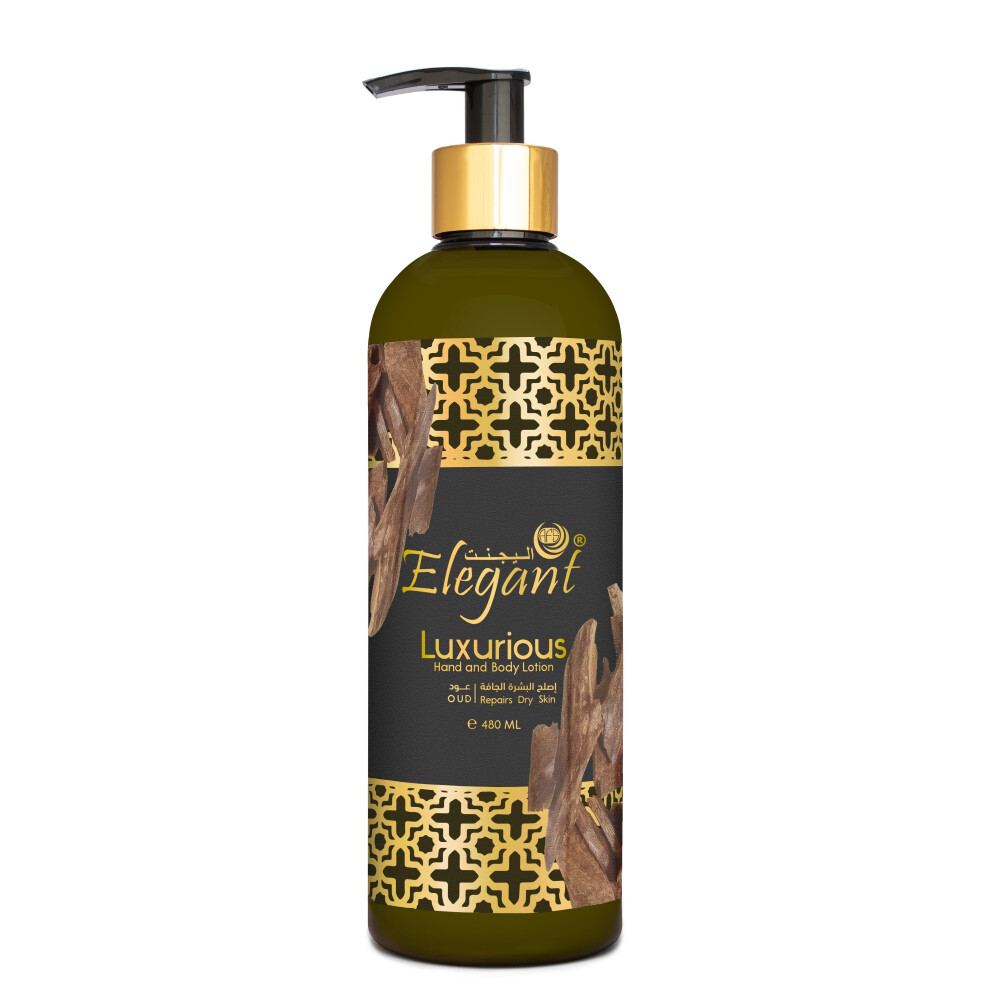Elegant Oud Luxury Body Lotion Rich Moisturizer with Exquisite Oud Fragrance Soft, Hydrated Skin 480ml)