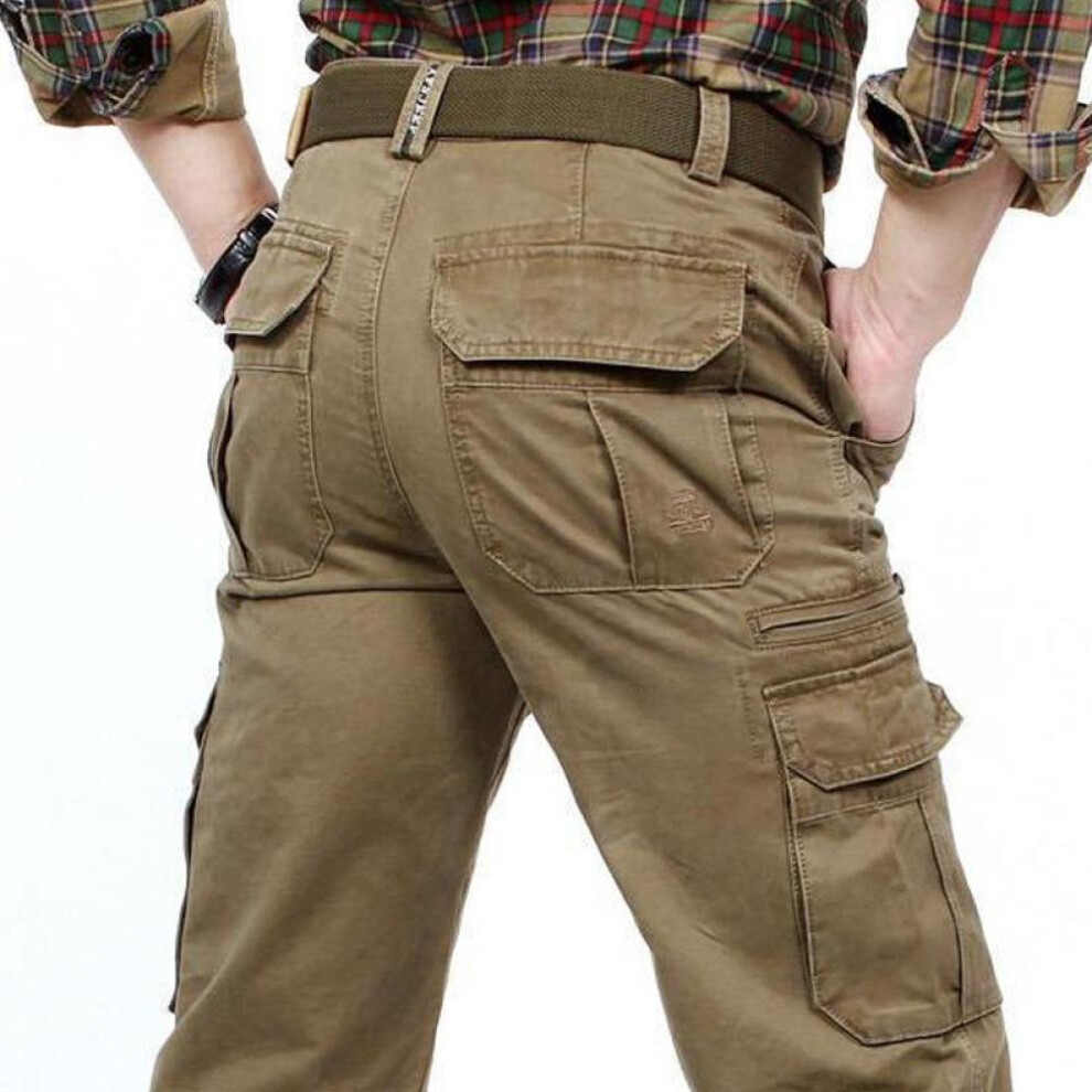 (camel, 35) Man Cargo Pants Casual Pants Outdoor Trousers Hiking Set Cargo Tactical Men&apos;s Work Wear Trainning Exercise Suit Cotton Trouse