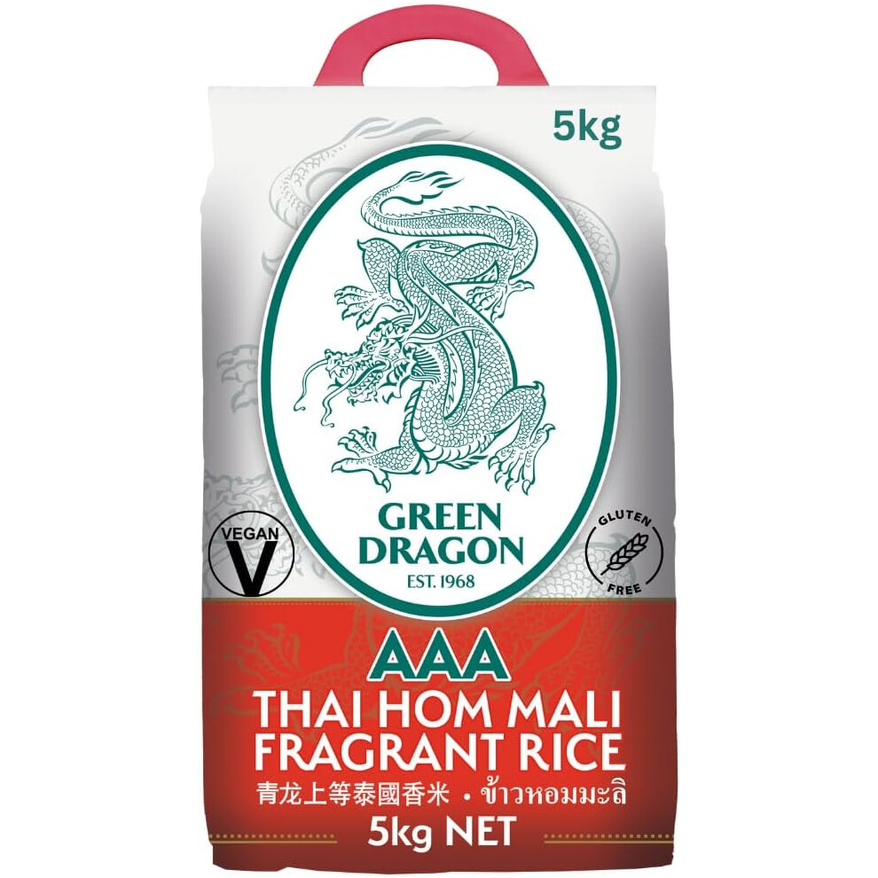 Dragon 5Kg Thai Fragrant Jasmine Rice (Thai Hom Mali, Aaa Premium) - 100% Thai Jasmine For Authentic Thai Cuisine | Code: Jasmine Rice Green
