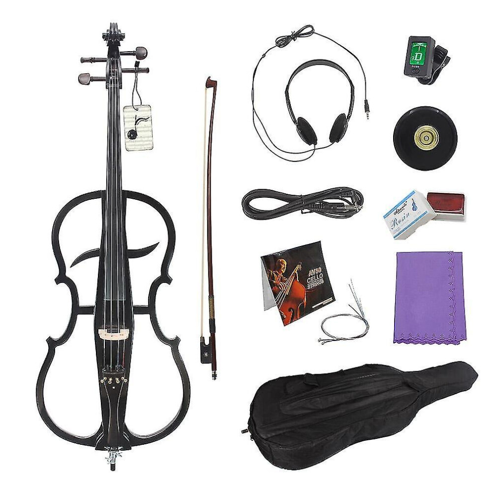 4/4 solid wood electric cello cello ebony accessories style 1 gig bag with tuner headphones
