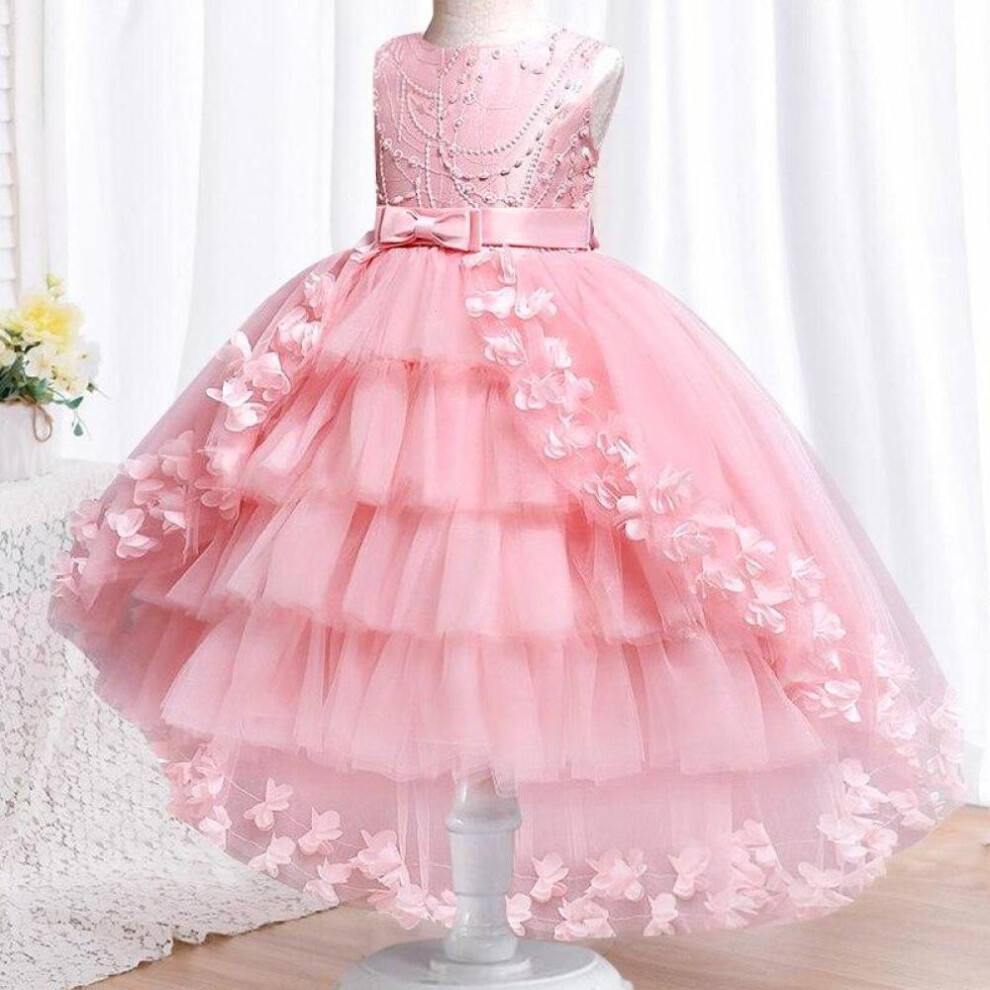 (pink, 130) Baby Lace Princess Dress For Girl Elegant Birthday Party Trailing Dress Baby Girl&apos;s Christmas Clothes