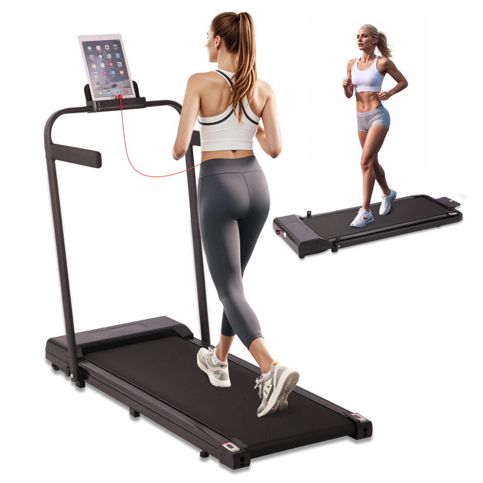 (Grey) 2 in 1 Foldable Home Walking Running Treadmill