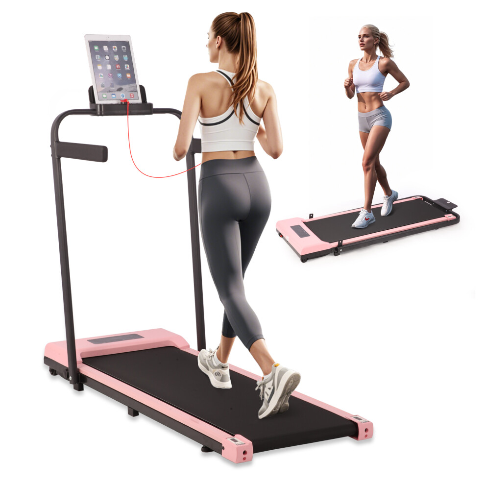 (Pink) 2 in 1 Foldable Home Walking Running Treadmill