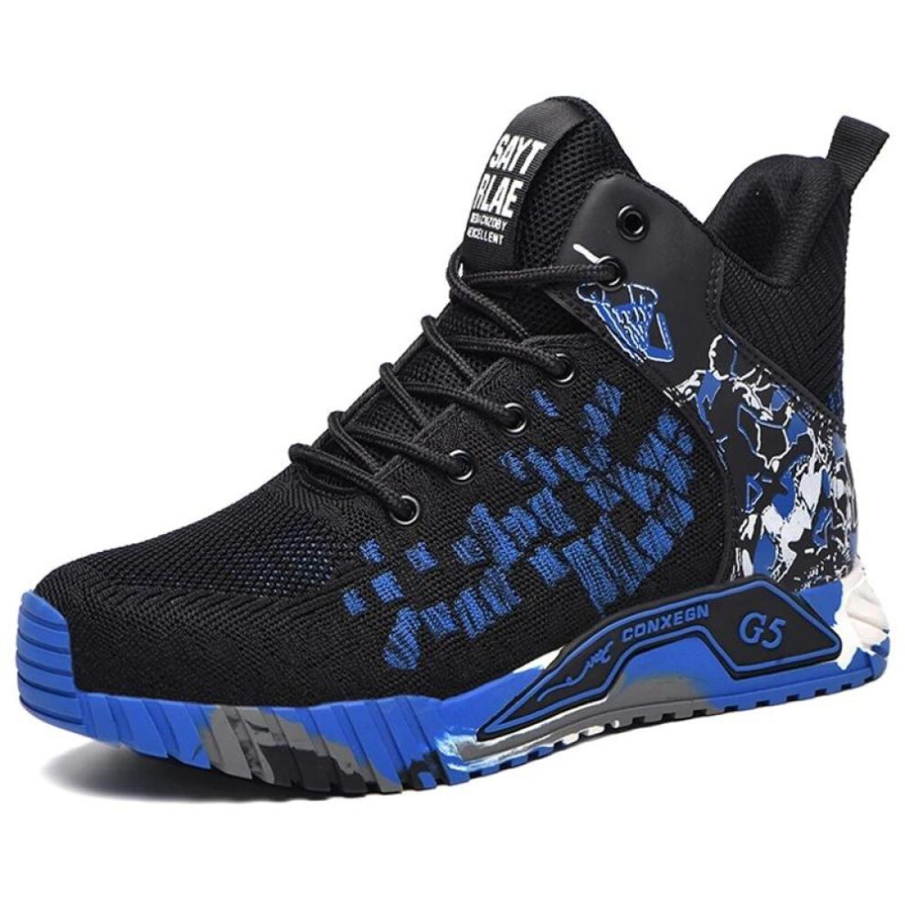 (blue, 44) Fashion Men Work Safety Boots Anti-smash Work Sneakers High Top Safety Shoes Men Indestructible Work Boots