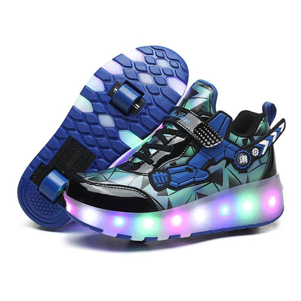 (blue, 39) Tuinanle Usb Led Light Sneakers For Kids Children Roller Skates Wheels Shoes Glowing Sport Shoes